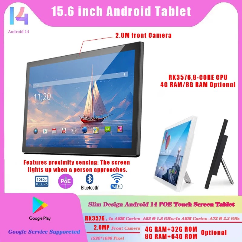 15.6 inch Android Tablet 2.0M front Camera